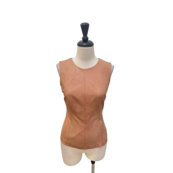 ANTONIO MELANI Tops - Antonio Melani Womens Genuine Leather Back Zip Crew Neck Sleeveless Top Tan XS